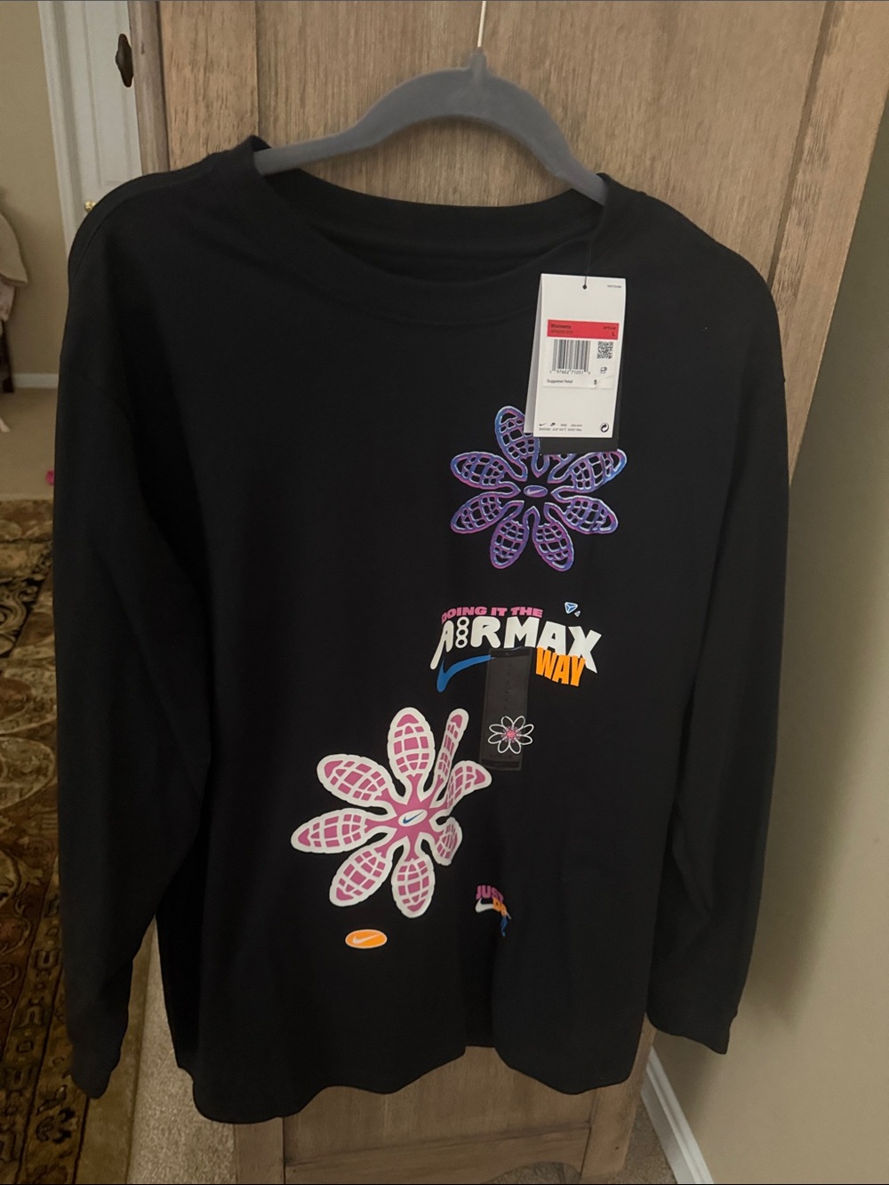 Nike Black Long-Sleeve Tee with Pink & Purple Floral Air Max Graphic